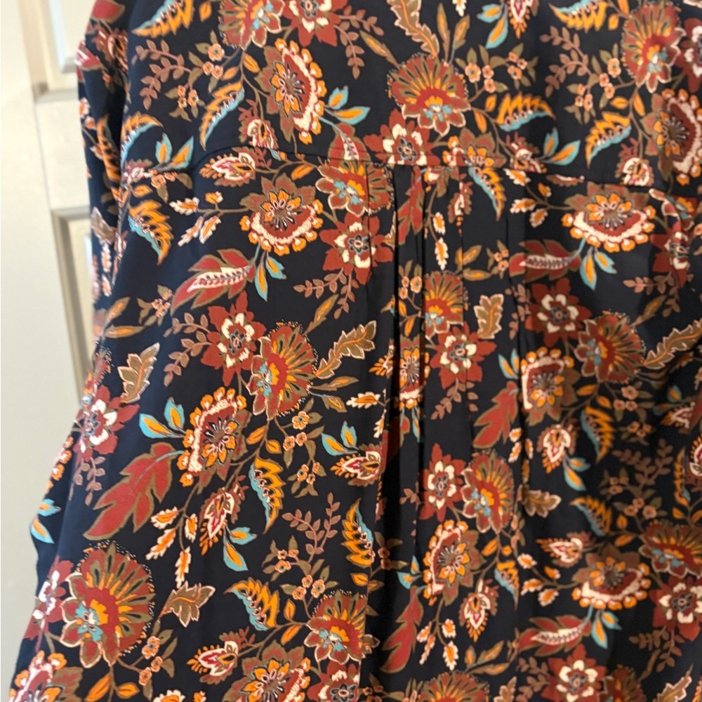 Serengeti Jacobean Floral Pintuck 3/4 Sleeve Cottagecore Romantic Dress Size L - Picture 10 of 11